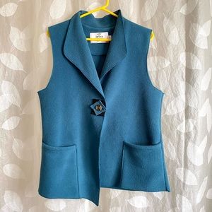 Janska asymmetrical turquoise fleece vest.  22” across bust, 27 - 29” length.